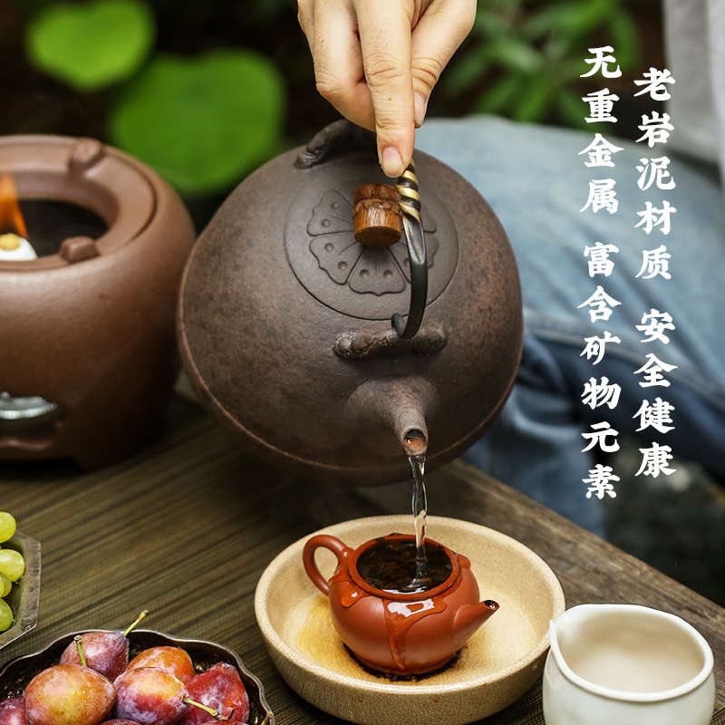 煮茶壶岩矿烧水壶泡茶老岩泥围炉煮茶壶柔水台湾五行明火陶壶煮