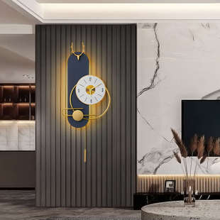 新款静音轻奢时钟壁灯时尚挂钟钟表背景墙装饰电视格栅灯新疆包邮