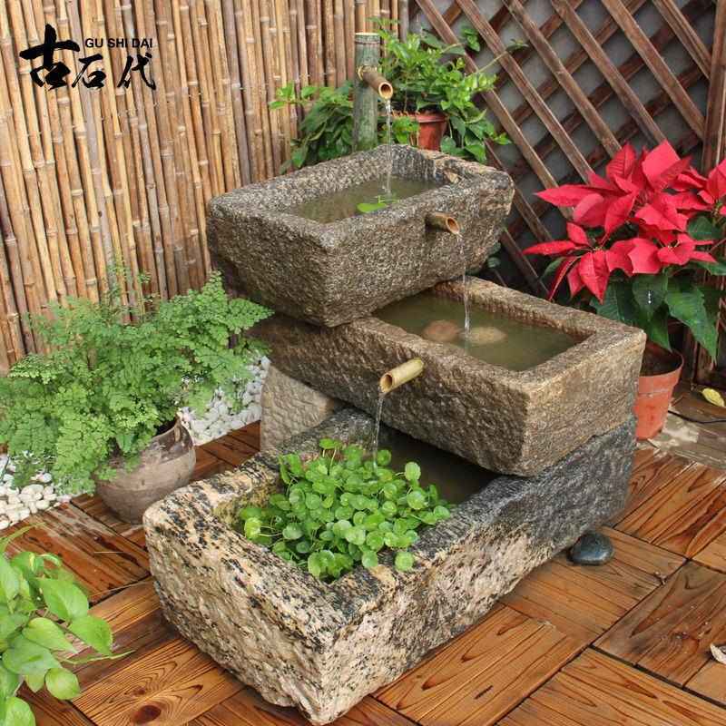 老石槽鱼缸室内流水循环花盆旧流水水槽摆件养鱼石装饰石头庭院盆