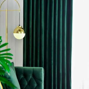 丝绒窗帘墨绿色卧室加厚天鹅绒绒布遮光简约现代轻奢客厅飘窗定制