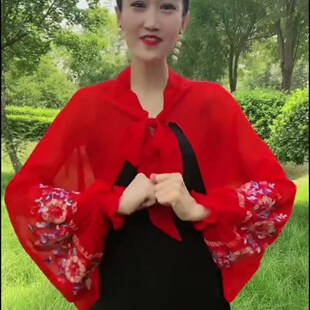 女士披肩夏季新款冰丝雪纺开衫刺绣冰袖柔顺珍珠缎坎肩空调护颈
