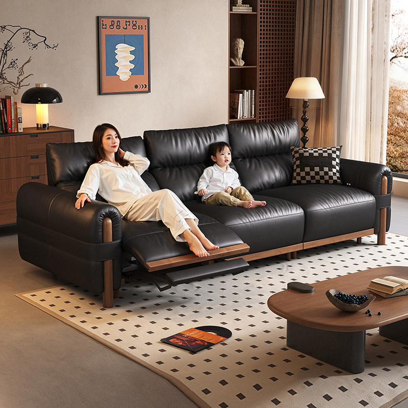 中古风黑胡桃木功能电动沙发客厅大小户型实木真皮沙发新款,住宅家具,功能沙发,淘宝优惠券,粉丝福利购,淘宝优惠卷