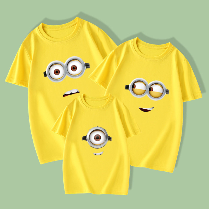 小黄人全家款夏装纯棉韩版卡通印花亲子装父子女装母子女装t恤