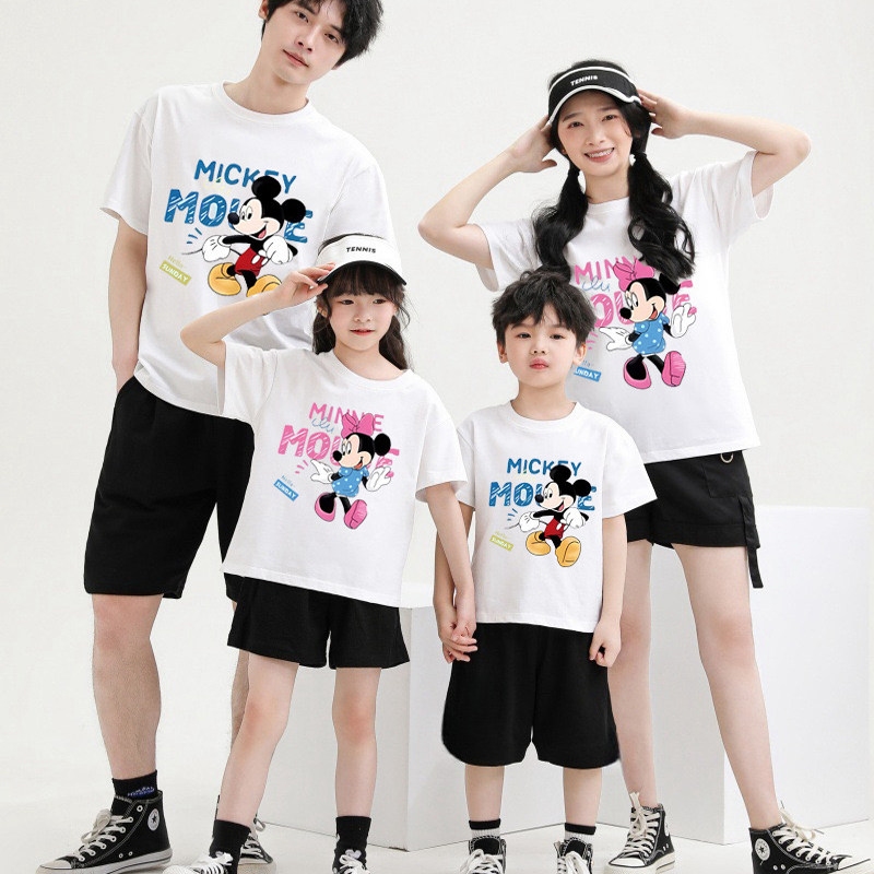 迪士尼穿搭亲子装一家三口四口2025夏季t恤不一样的母子装全家装