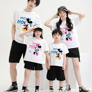 迪士尼穿搭亲子装一家三口四口2025夏季t恤不一样的母子装全家装