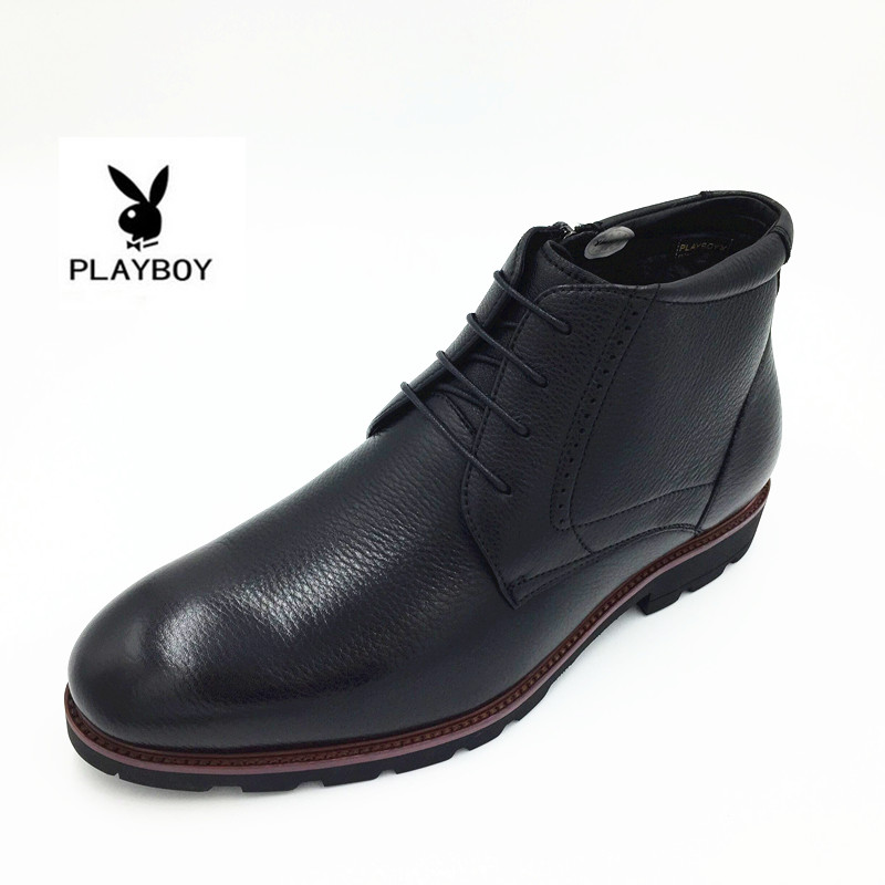 花花公子男鞋冬季商务厚底皮毛一体大棉鞋8515-201433-2 201431-2