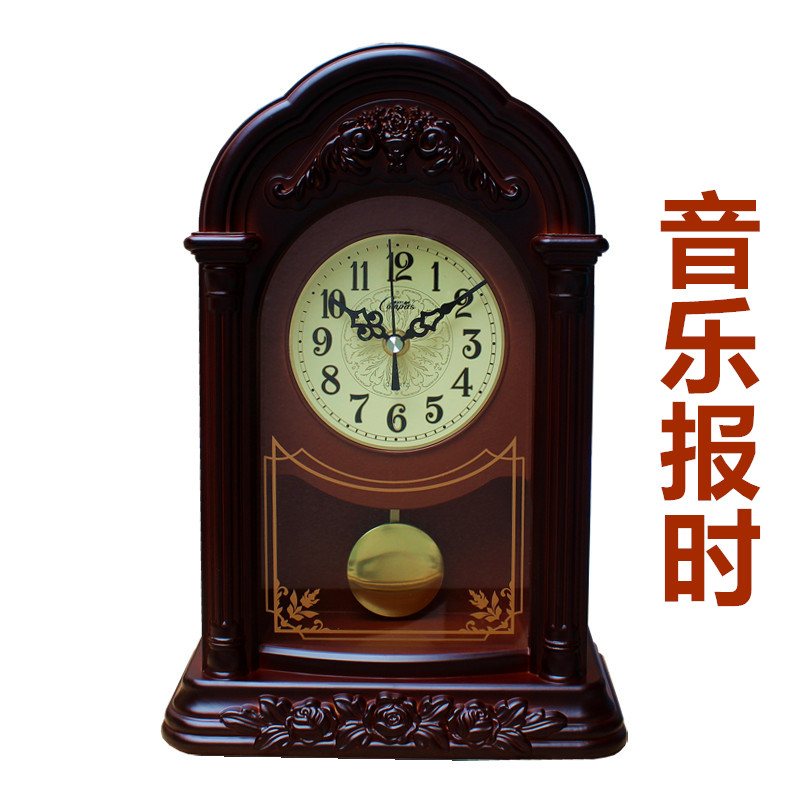 新品座钟老式整点报时仿木石英