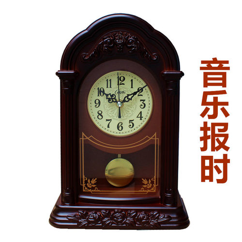 新品座钟老式整点报时仿木石英