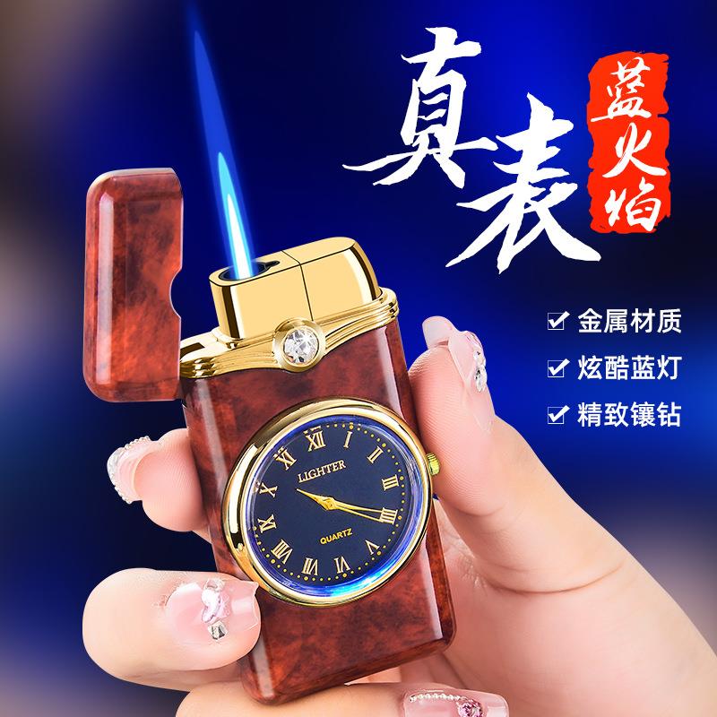 新款手表充气打火机精致蓝灯表盘镶钻时尚直冲点烟器抖音网红热销