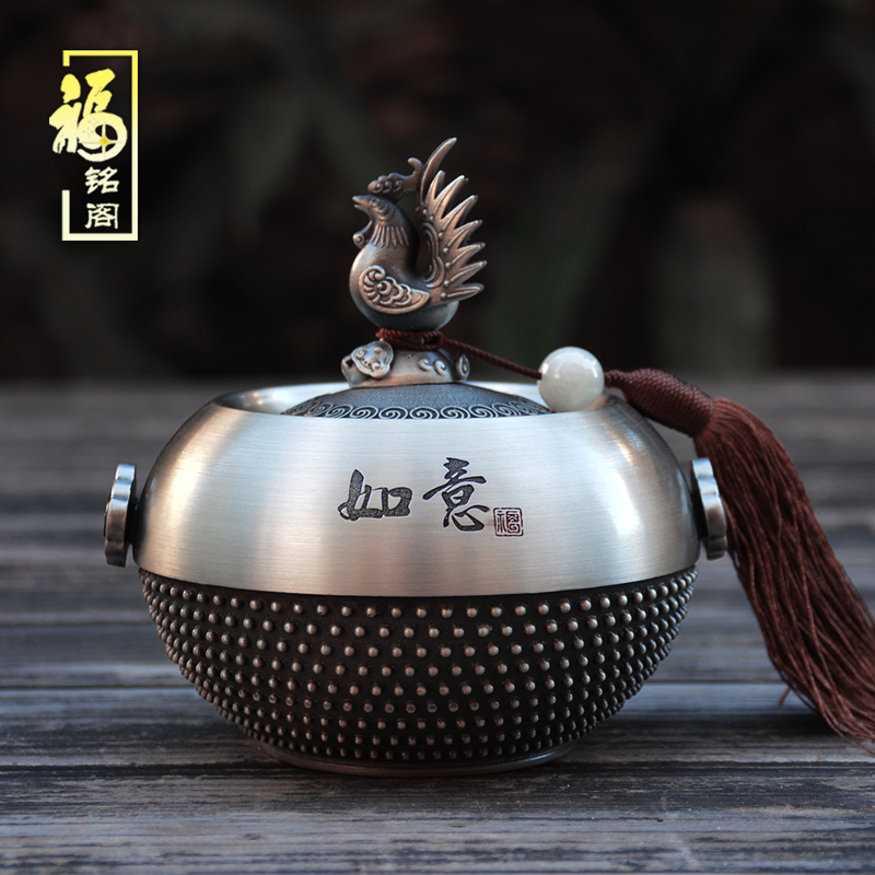 福铭阁 锡罐 金鸡如意茶叶罐金属锡器茶罐茶叶密封罐储茶罐可定制