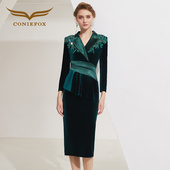 创意狐礼服高端轻奢小众OL西装 裙子晚宴会主持人气质演出服连衣裙