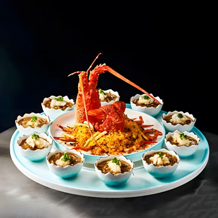 龙腾四海龙虾陶瓷刺身盘帝王虾意境菜酒店特色海鲜高级餐拼盘餐具