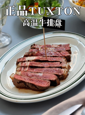 美国TUXTON绿线耐高温牛排盘牛扒盘西餐厅创意椭圆西式商用陶瓷盘