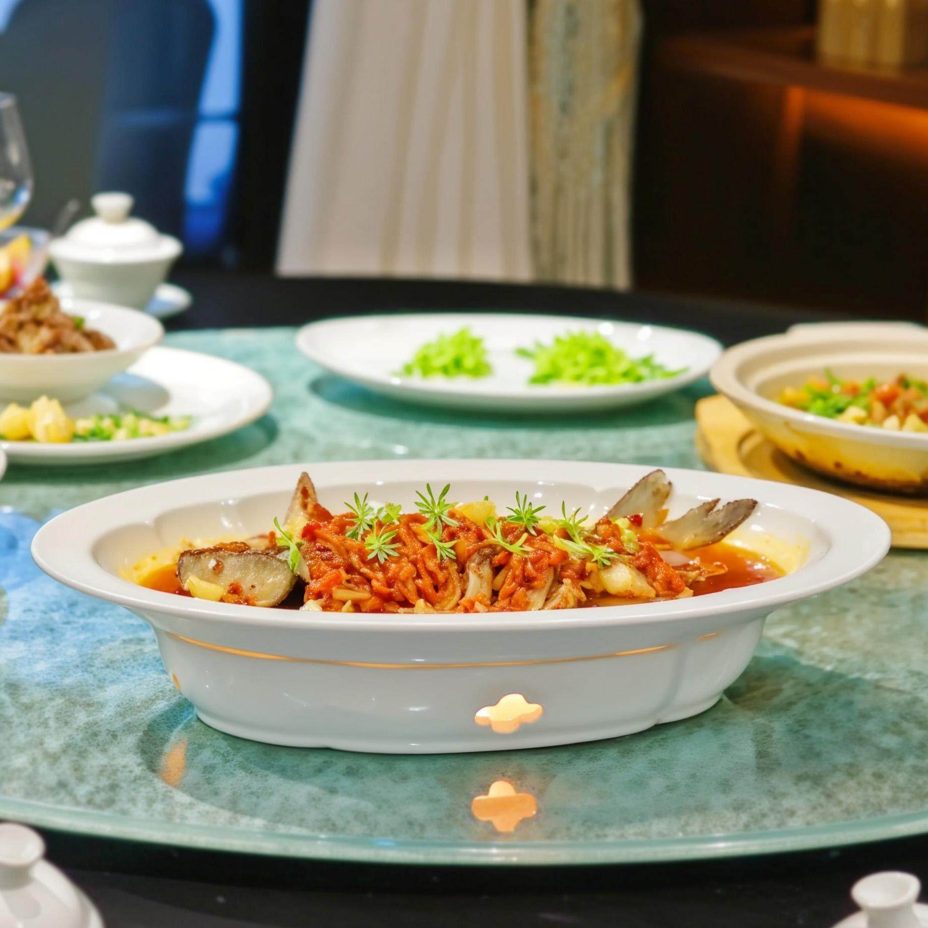 超大高级粤菜餐厅酒店中式烹饪融合白色蜡烛加热鱼炉商用蒸鱼碟子,餐饮具,盘,淘宝优惠券,粉丝福利购,淘宝优惠卷