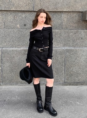 KERNEL COSMOS 约克黑街区  复古高腰显瘦微弹休闲牛仔半身裙