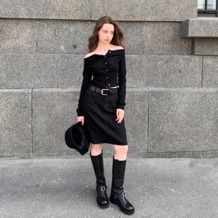 复古高腰显瘦微弹休闲牛仔半身裙 约克黑街区 KERNEL COSMOS