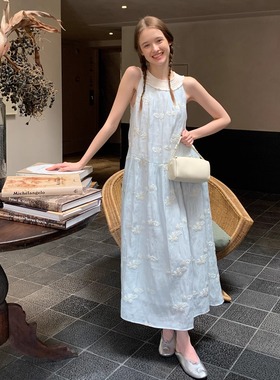 KERNEL COSMOS 琉璃晚樱 刺绣提花挂脖连衣裙度假裙宽松气质长裙