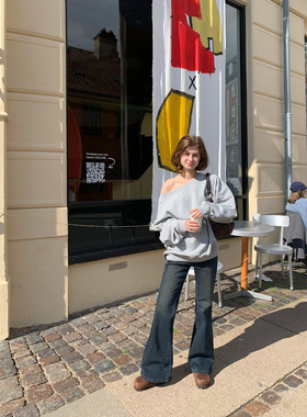 KERNEL COSMOS 简系时髦人 时髦小众设计感斜肩上衣纯色慵懒卫衣