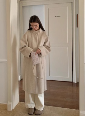 KERNEL COSMOS 北岛雪山全澳毛立领廓形新中式手工双面呢大衣