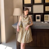 KERNEL 格纹收腰短裙连衣裙 度假风荡领无袖 COSMOS 柠檬布列塔尼