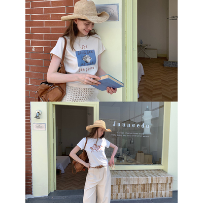 果核宇宙浪漫手绘印花短款T恤