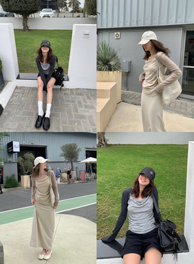 KERNEL COSMOS 利亚德日落 设计感拼色假两件荡领打底长袖上衣