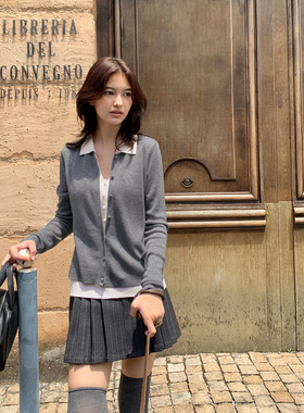 KERNEL COSMOS 英区日常 高智假两件撞色翻领叠穿羊毛针织开衫