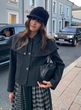 KERNEL COSMOS圣多诺往事 秋冬可拆卸小斗篷气质翻领羊毛呢短外套