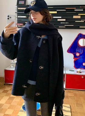 KERNEL COSMOS都灵威士忌 重磅设计感连帽围巾飞机扣手工羊毛大衣