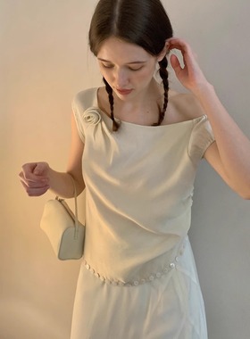 KERNEL COSMOS薄雾玫瑰 设计感小众复古单肩手工花无袖贝壳扣上衣