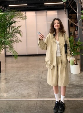 KERNEL COSMOS 兰斯林沙丘 美式立领老钱风宽松工装夹克中裤套装