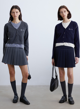 KERNEL COSMOS 知识分子风刺绣绵羊毛松弛假两件叠穿针织开衫