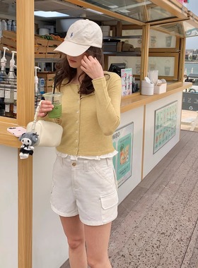 KERNEL COSMOS 百利甜茶 软糯拼色花边圆领百搭上衣羊毛针织开衫