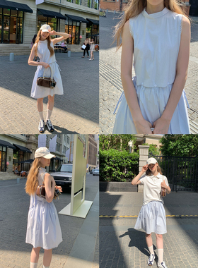 KERNEL COSMOS海盐荔枝 清新法式飘带无袖拼接四种穿法套装连衣裙
