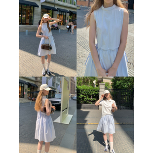 KERNEL COSMOS海盐荔枝 清新法式飘带无袖拼接四种穿法套装连衣裙