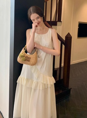 KERNEL COSMOS夏日流光裙 浪漫珠光肌理拼接不规则裙子薄纱连衣裙