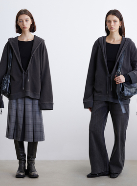 KERNEL COSMOS 高阶松弛感叠穿深V领连帽砂洗卫衣慵懒宽松外套