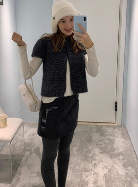 KERNEL COSMOS 珍妮日记 miu系千金气质半高领短袖毛衣短款开衫