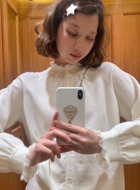 KERNEL COSMOS 雾漫白霜 绵羊毛花边立领慵懒针织衫上衣长裙套装