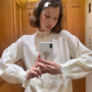 上衣长裙套装 KERNEL 绵羊毛花边立领慵懒针织衫 雾漫白霜 COSMOS