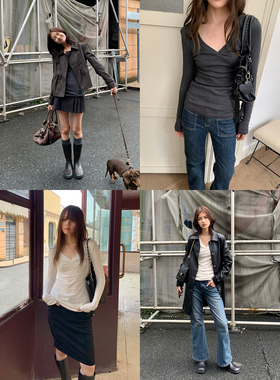 KERNEL COSMOS氧气云感Tee 长期主义JI简显瘦V领修身打底天丝上衣