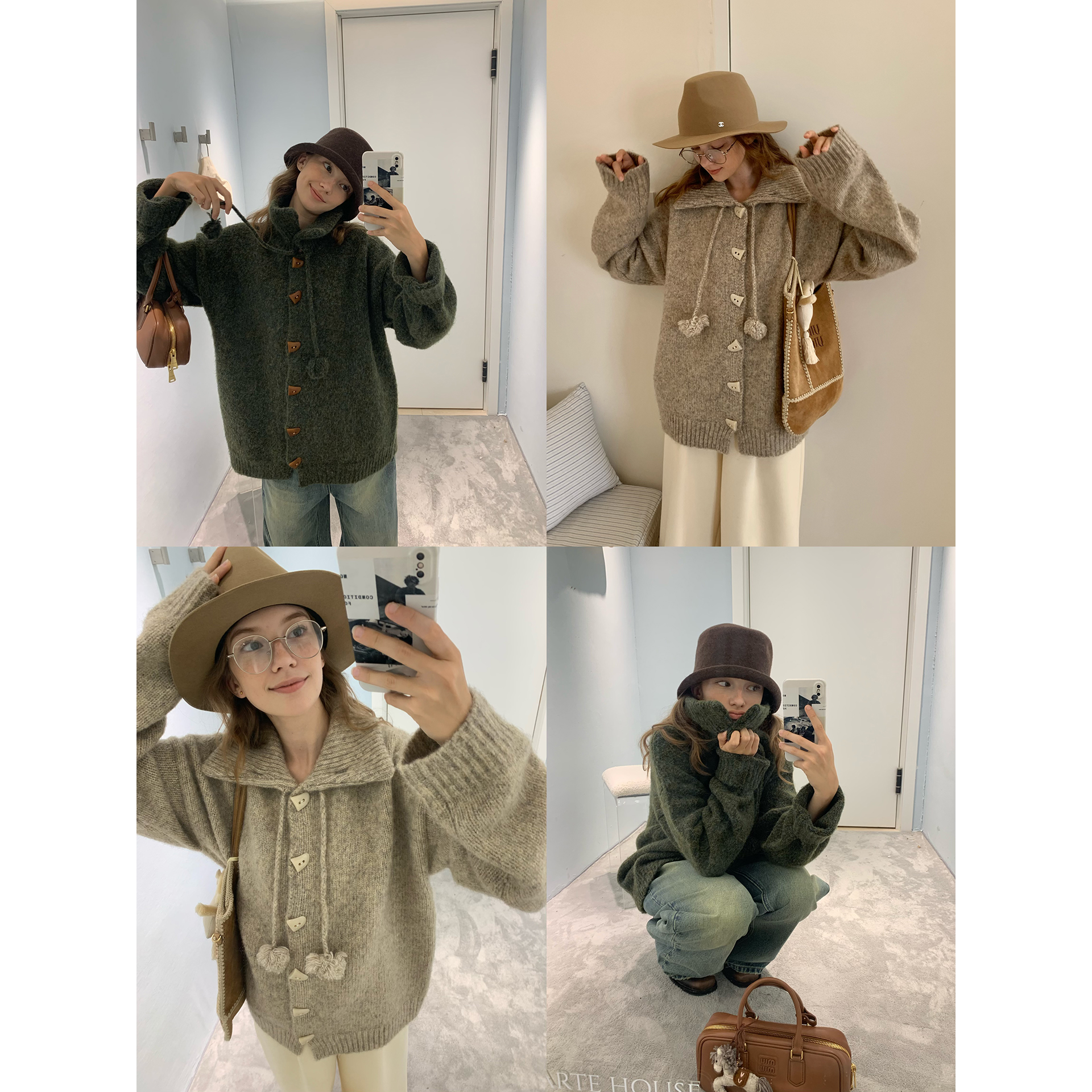 果核宇宙翻领毛球软糯羊毛开衫