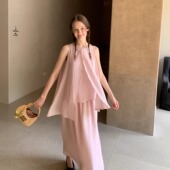 KERNEL 轻盈气质天丝醋酸清爽上衣A字半身裙套装 COSMOS 粉棠半夏