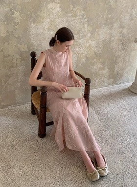 KERNEL COSMOS 桃雾春诗 温柔氛围感新中式烧花后背镂空连衣裙