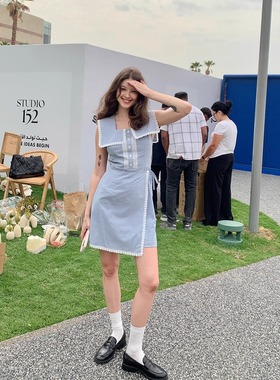 KERNEL COSMOS 蒙苏尔海岸 法式清新海军领花边系带连衣裙