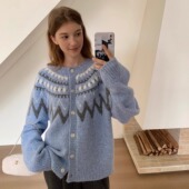 冬日北欧风费尔岛提花羊驼毛毛衣开衫 KERNEL COSMOS北岛初雪 外套