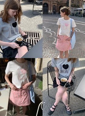 KERNEL COSMOS 假日花絮 减龄元气碎花贴布绣上衣圆领正肩短款T恤