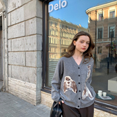 KERNEL 慵懒风小狗提花软糯棉羊毛针织羊毛开衫 COSMOS 秋日小狗