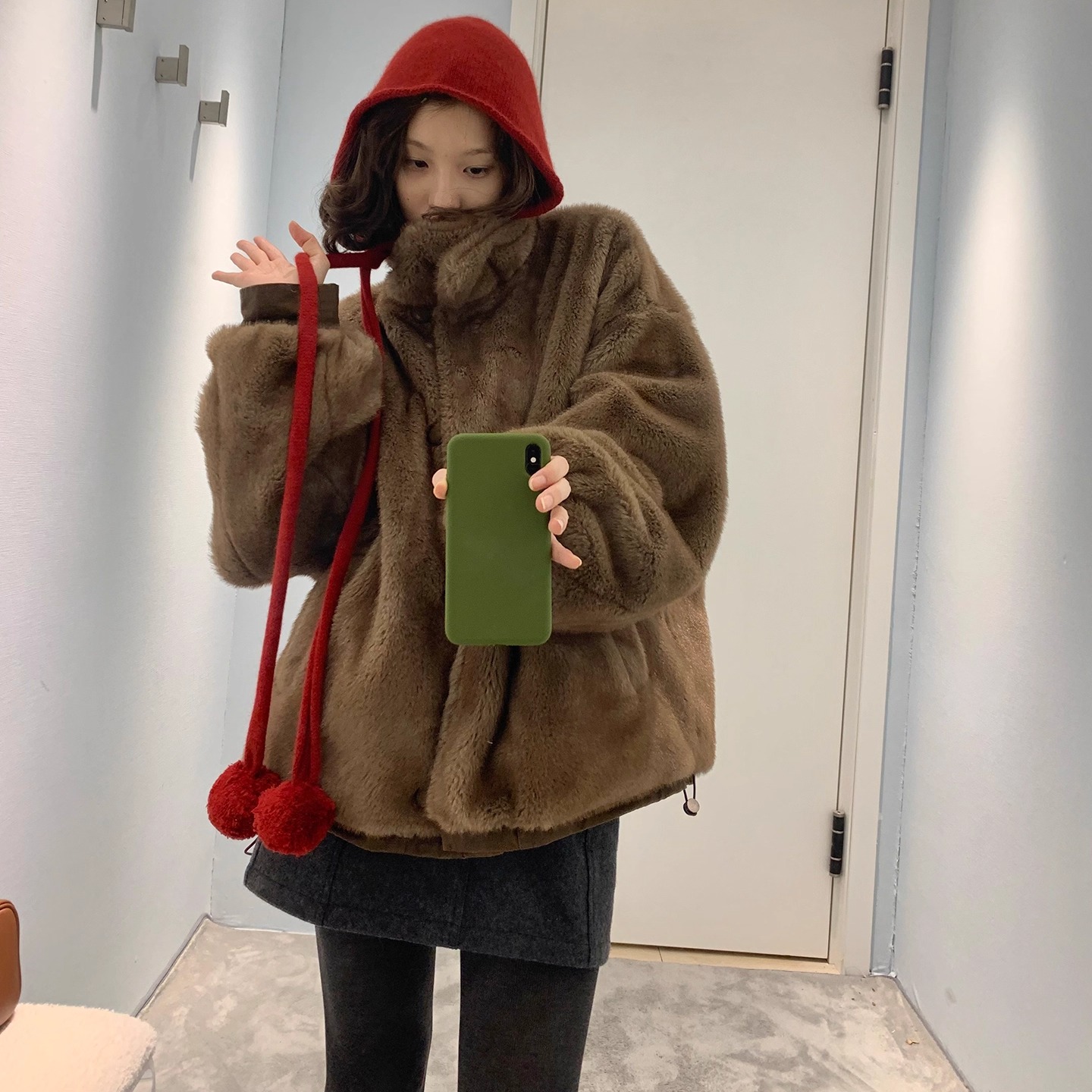 果核宇宙双面穿毛毛皮草工装棉服