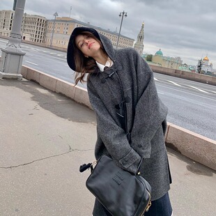 慵懒两面穿牛角扣连帽双面呢大衣 德尔畔冬日 KERNEL COSMOS